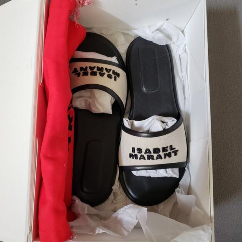 Isabel‎ Marant Vikee Slides in Ecru & Black Size 39/9 Casual Designer - Picture 5 of 16